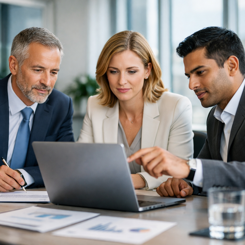 Reunión ejecutiva analizando información financiera